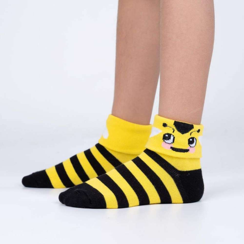 Bee-ing Happy Youth Turn Cuff Socks